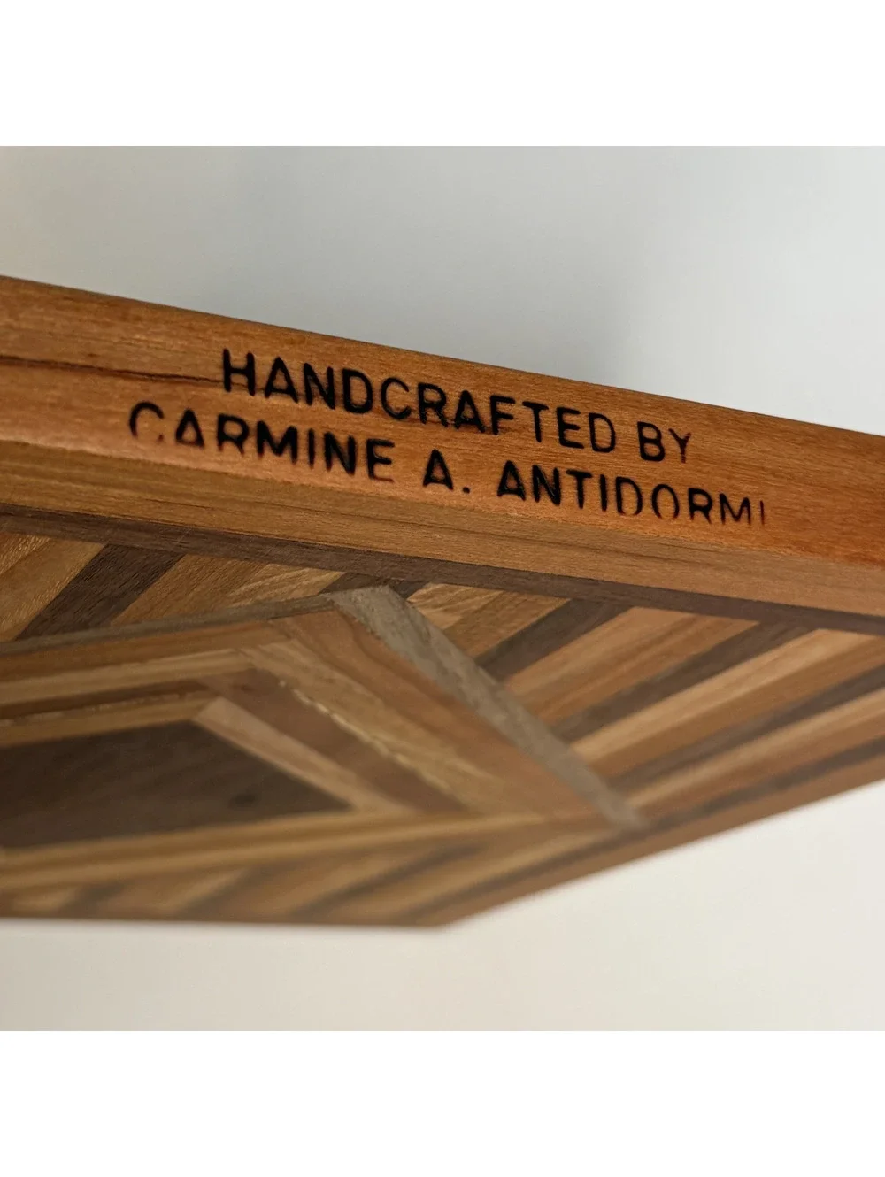 Handcrafted Carmine Antidormi Wood Inlay Geometric Charcuterie Board